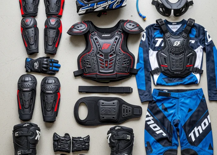 Full set of protective motorcycle gear, ready for MVTC’s pre-ride check