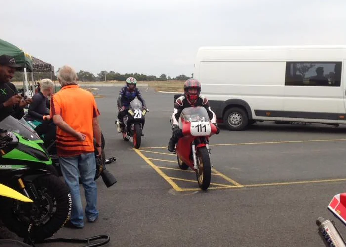 Riders at MVTC pits during the track day schedule for sign-on and scrutineering