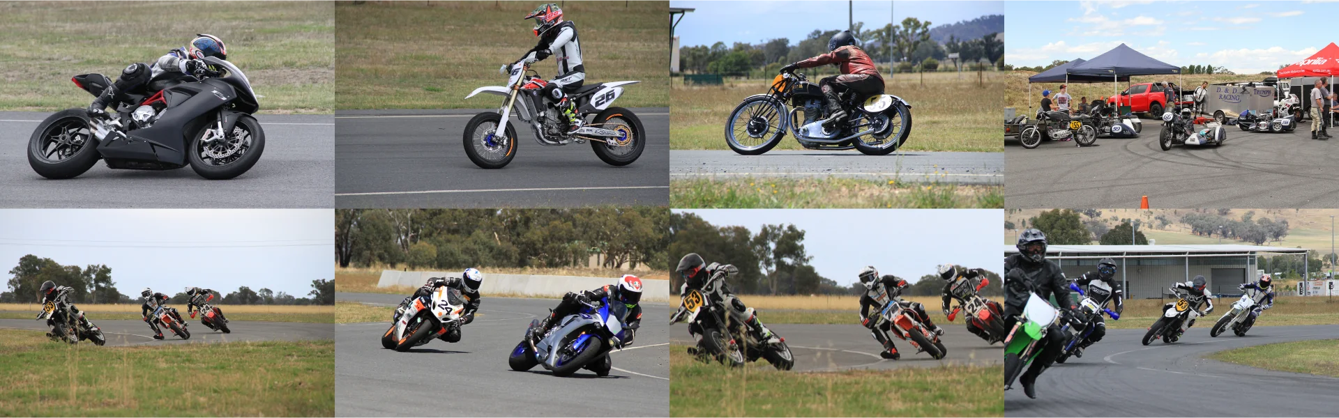 Collection of track action shots from motorcycle coaching and ride days at MVTC
